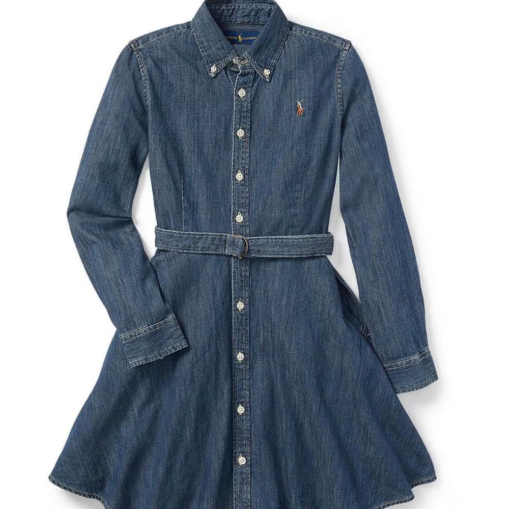 Polo by Ralph Lauren Girls' Denim Button-Front Dress in Blue